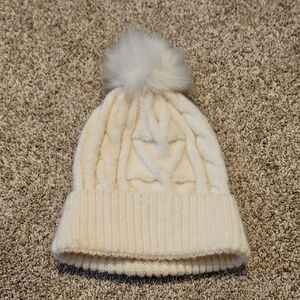 American Eagle Cable  Knit Beanie with Pom Pom In Cream